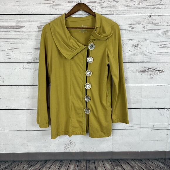 neon buddha Sweaters - Neon Buddha Cardigan‎ Sweatshirt Womens XS Mustard Yellow Oversized Buttons Art
